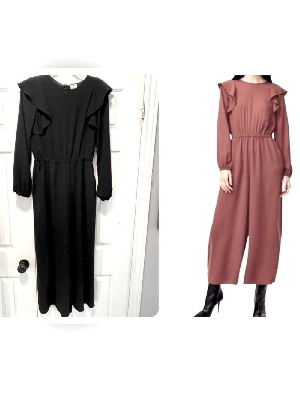 Aritzia Wilfred Fleurette long sleeve jumpsuit Wide Leg Black Small